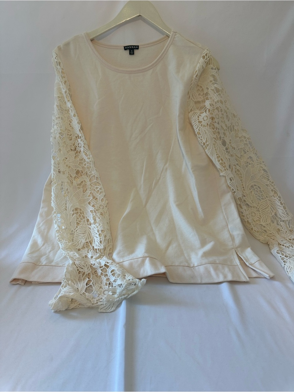 Hannah Ivory Lace-Sleeve Pullover